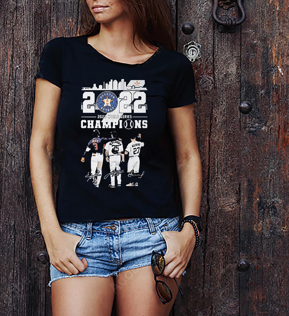 houston astros 2022 world series champions jose altuve jeremy pena and justin v neck women - Houston Astros 2022 World Series Champions Jose Altuve Jeremy Pena And Justin Verlander Signatures Shirt