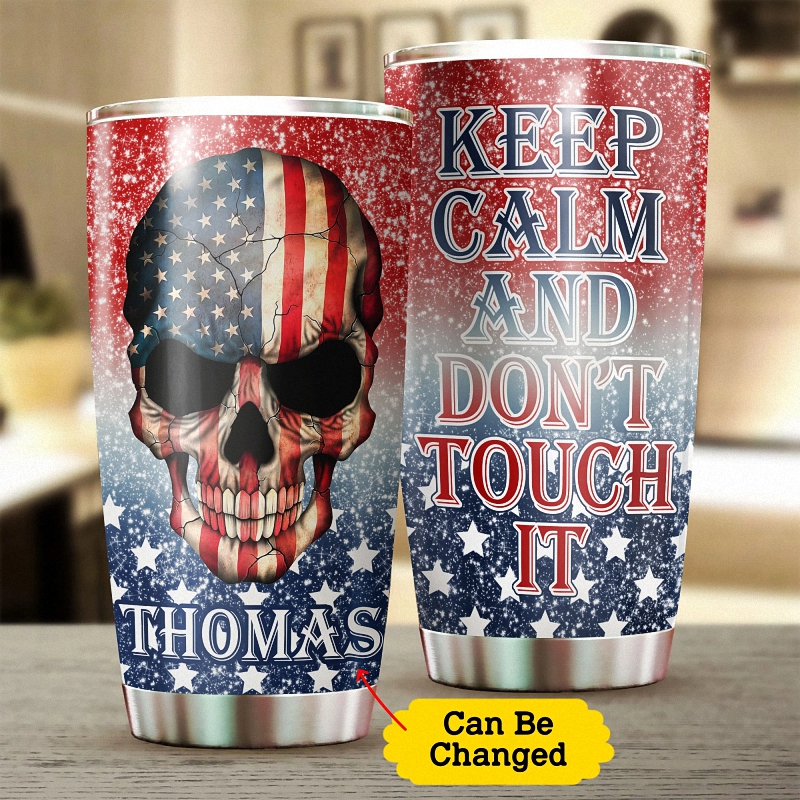 Custom Name Skull US Flag - 20oz Stainless Steel Tumbler 4