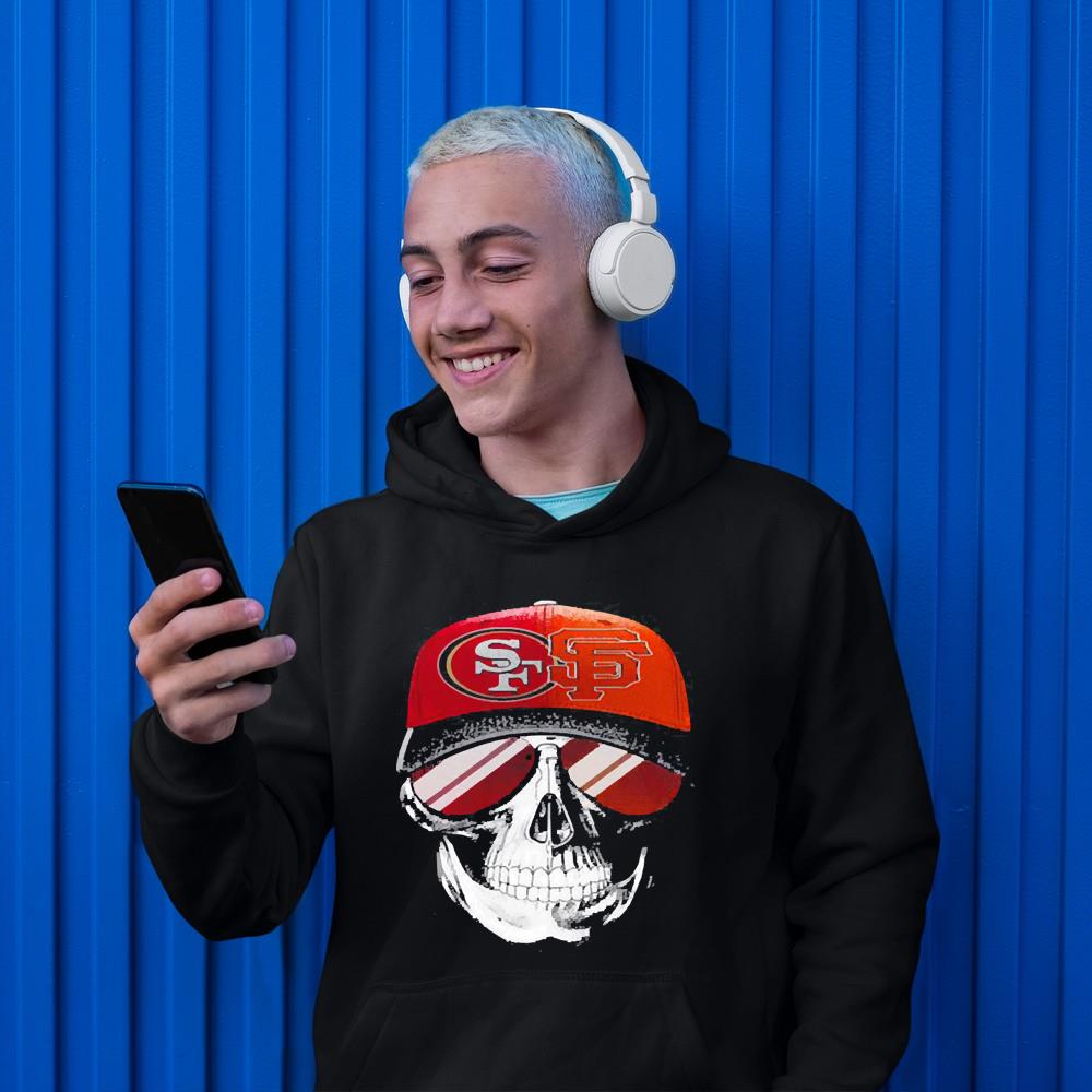 hue1201 san francisco 49ers and los angeles lakers skull sunglass shirt hoodie - San Francisco 49ers And Los Angeles Lakers Skull Sunglass Shirt