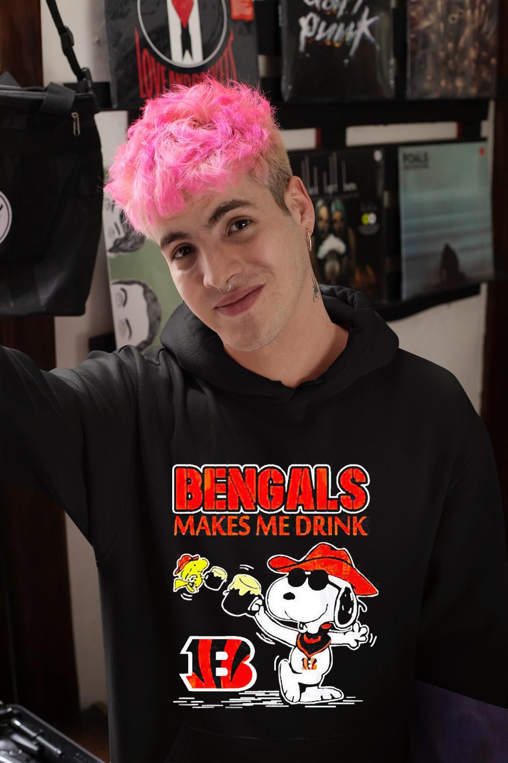 hue13 snoopy and woodstock cincinnati bengals makes me drink beer shirt hoodie - Snoopy And Woodstock Cincinnati Bengals Makes Me Drink Beer Shirt