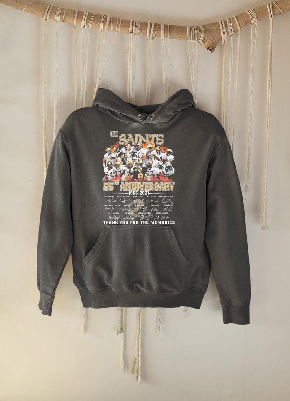 hue1501 the new orleans saints 55th anniversary 19662021 thank you for the memories signatures shirt hoodie - The New Orleans Saints 55th anniversary 1966-2021 thank you for the memories signatures shirt