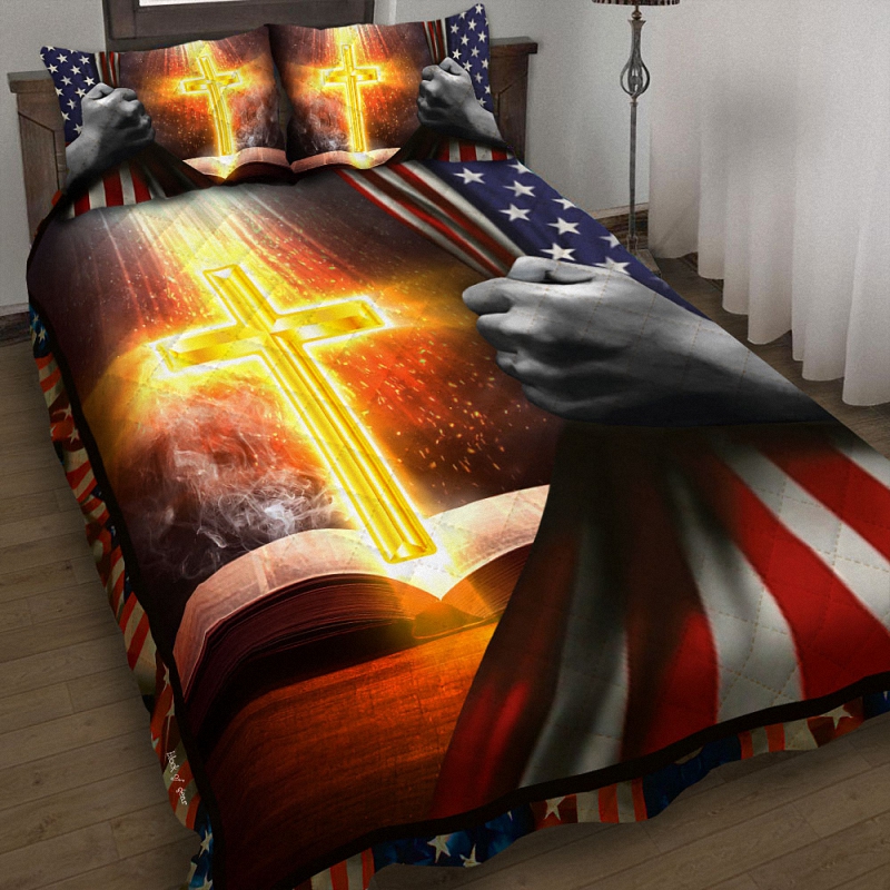 Bible With Bright Cross Quilt Bed Set Block Of Gear 1