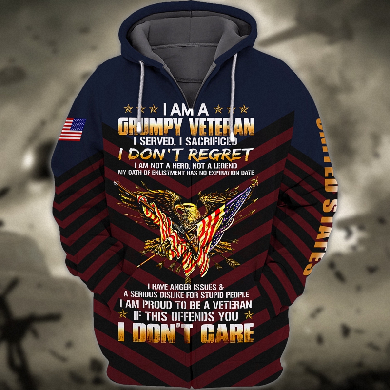 I Am A Grumpy Veteran I Don't Care 3D Shirt 2