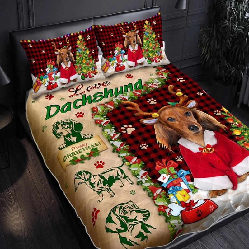 Christmas Dachshund Quilt Bed Set 1