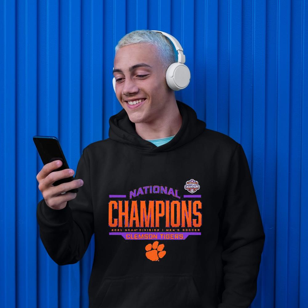 hue183 men s clemson tigers 2021 ncaa men s soccer national champions shirt hoodie - Men’s Clemson Tigers 2021 NCAA Men’s Soccer National Champions shirt