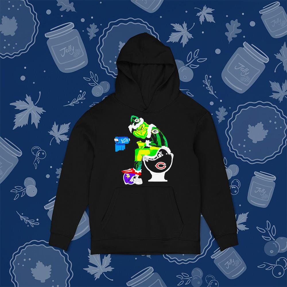 hue2001 grinch santa green bay packers sitting on toilet chicago bears shirt hoodie - Grinch Santa Green Bay Packers sitting on toilet Chicago Bears shirt
