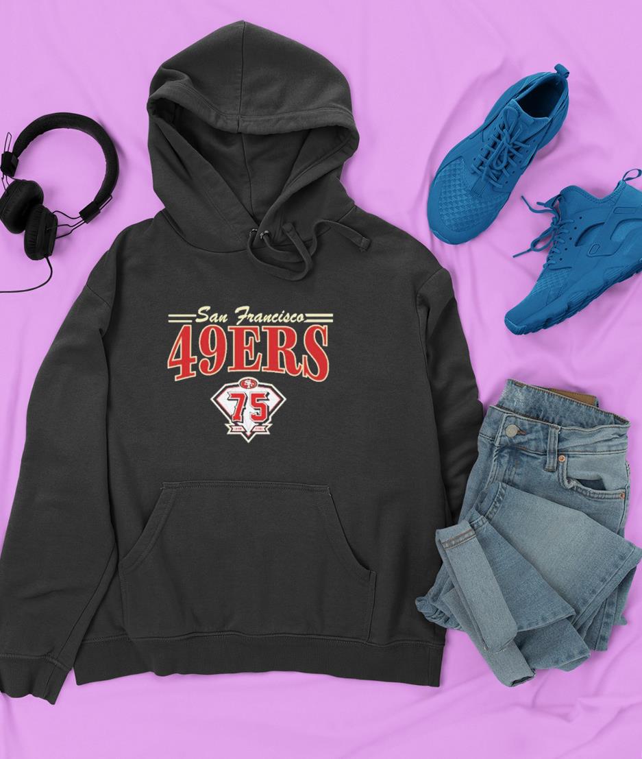 hue2401 san francisco 49ers 75th anniversary red shirt hoodie - san francisco 49ers 75Th Anniversary Red Shirt