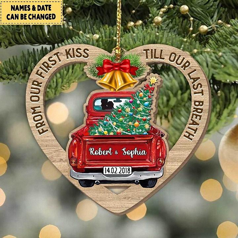 ersonalized couple red truck Christmas ornament shape custom 4