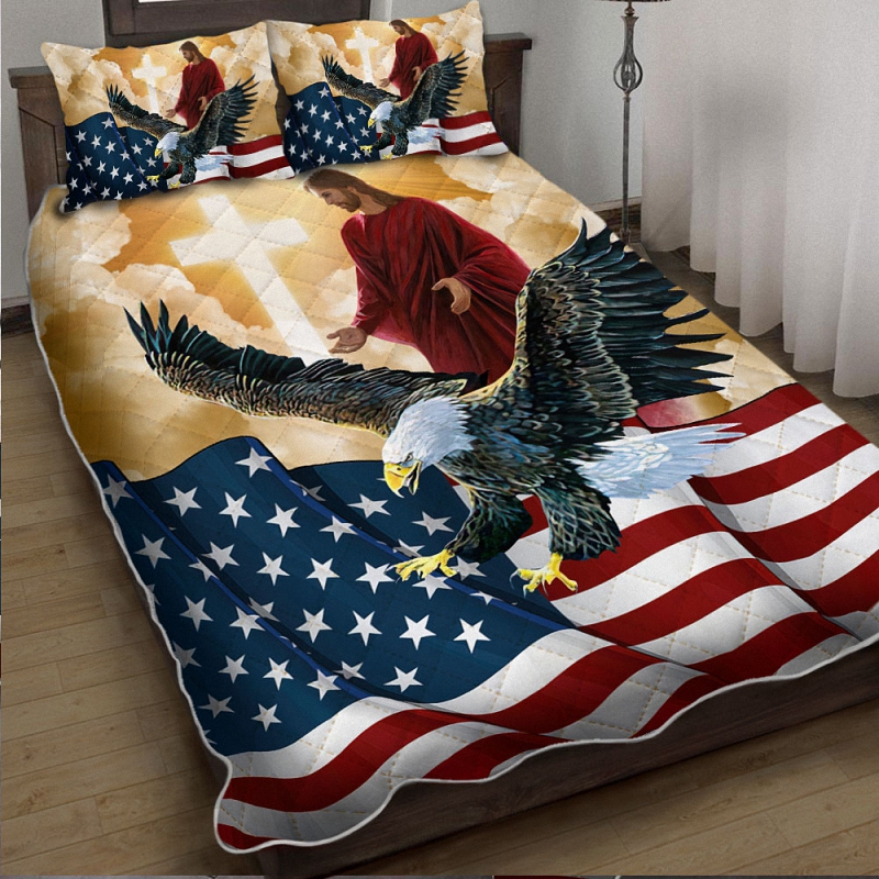 Jesus Bedding Set American Eagle God Jesus Quilt Bedding Set Quilt 1
