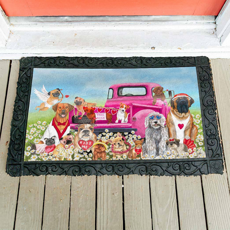 Gearhumans 3D Happy Valentines Day Dogs Custom Doormat 3 Door Mat