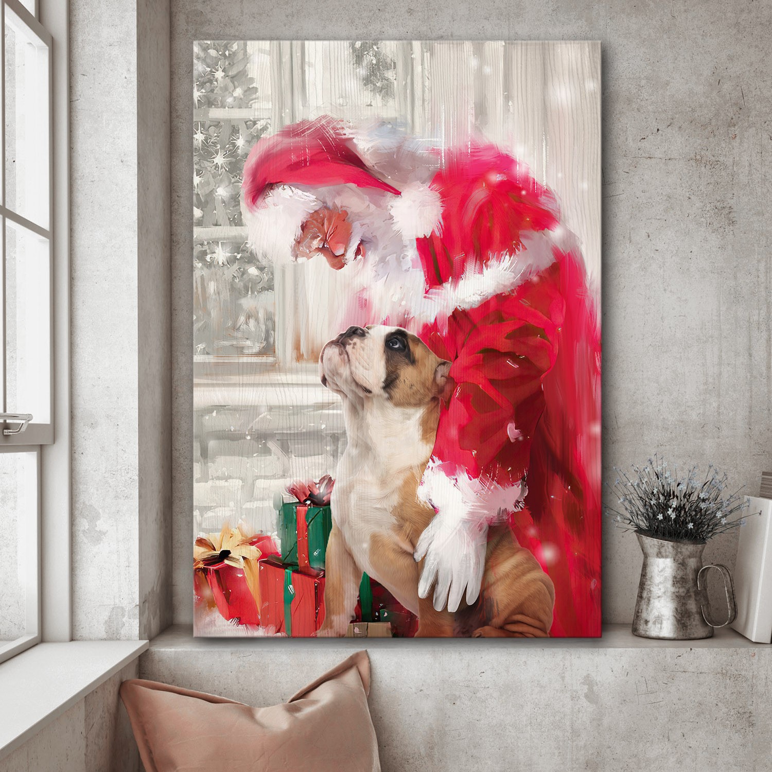 Santa Christmas Hugs Pug Dog Canvas 1