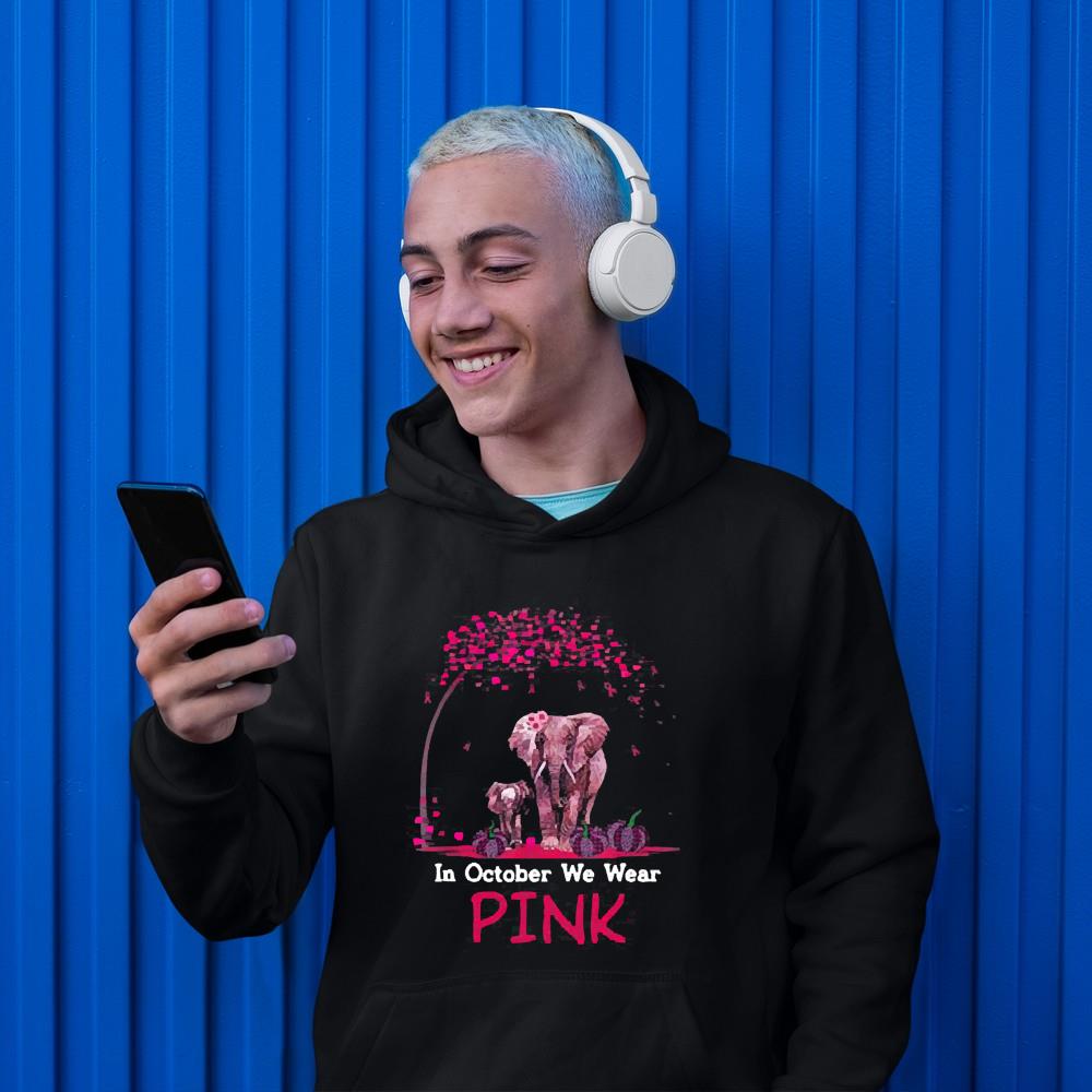 hue3012 elephants in october we wear pink fall shirt hoodie - Elephants in october we wear pink fall shirt