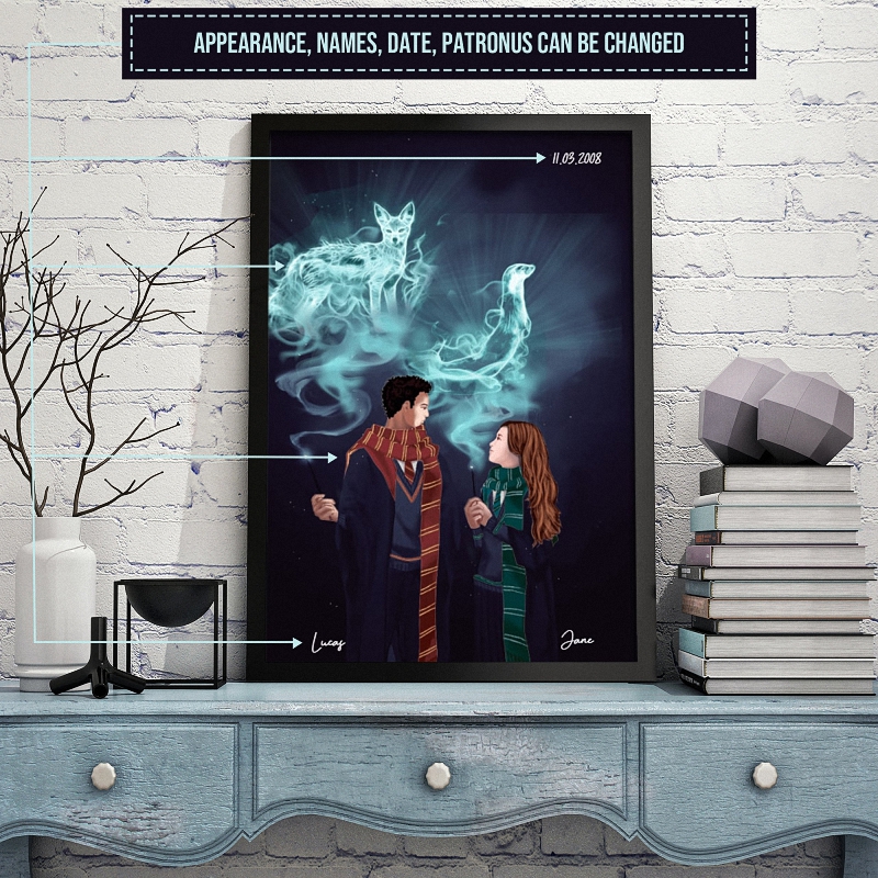 Harry Potter Couple Patronus Fan Art Personalized Poster 4 Custom Name