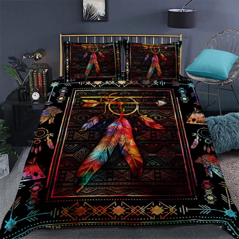 Native Feather Geembi Color Feather Native American Quilt Bed Set 1
