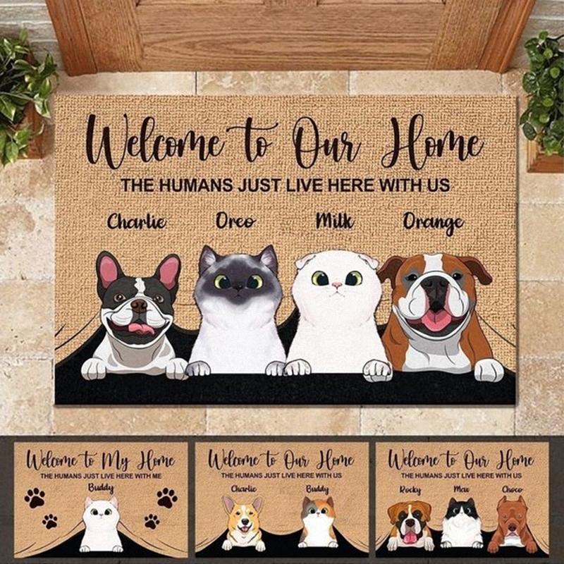 The Humans Just Live Here With Us - Personalized Cat & Dog Mat 7
