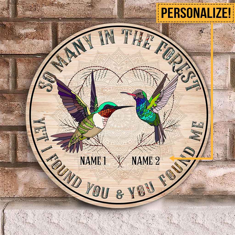 So Many In The Forest Hummingbird Personalized Round Wood Sign 1 Canvas, Custom Name