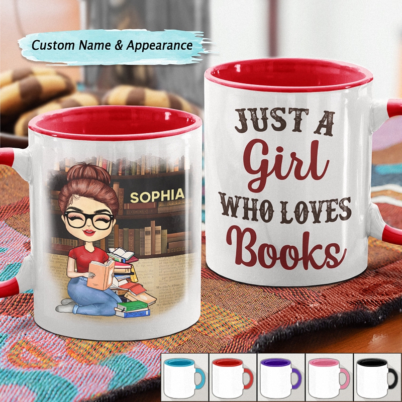 A Girl Who Loves Books Reading Reading Gift Accent Mug 7