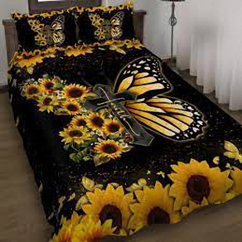 Faith Jesus Christ Butterfly Sunflower Quilt Bed Set 1