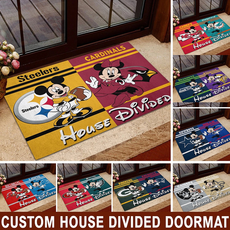 Mickey And Minnie Teams House Divided Football NFL Team Doormat 5