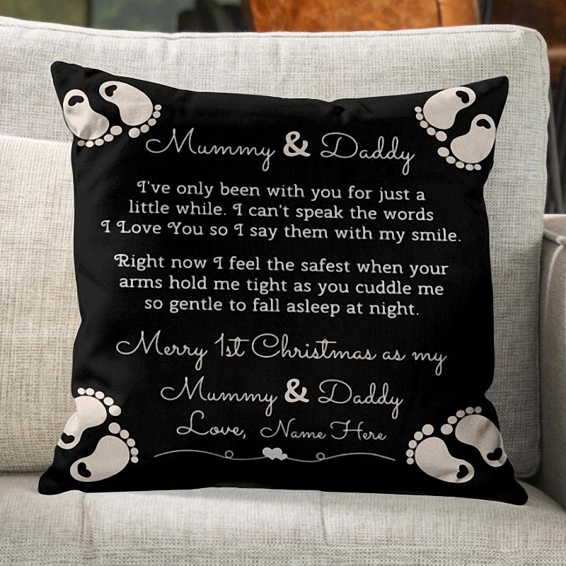 Mummy and Daddy 1st Christmas Pillow 1