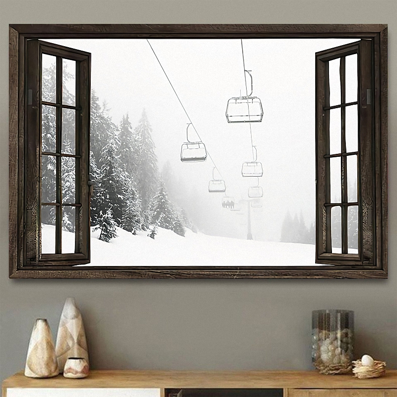 Skiing Window Horizontal Canvas 1