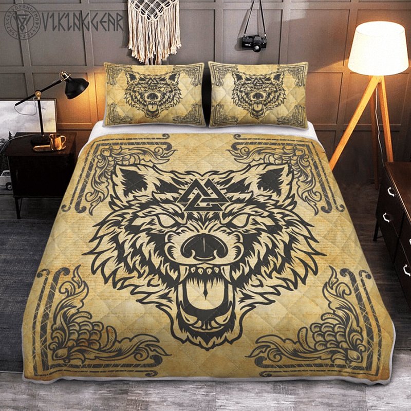 Wolf Valknut - Viking Quilt Bedding Set Quilt 1