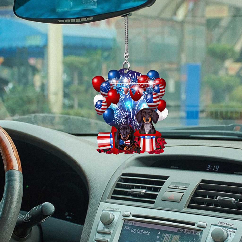 hue801 dachshund independence day car ornament dachshund independence day car ornament - Dachshund Independence Day Car Ornament