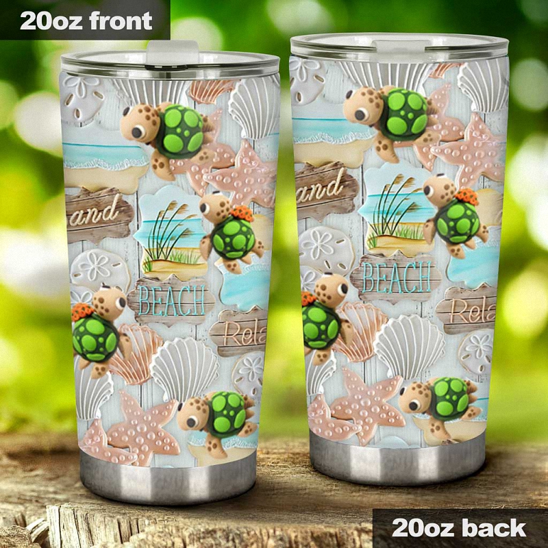 Sand Beach Relax Turtle 3D Pattern Print Tumbler 1