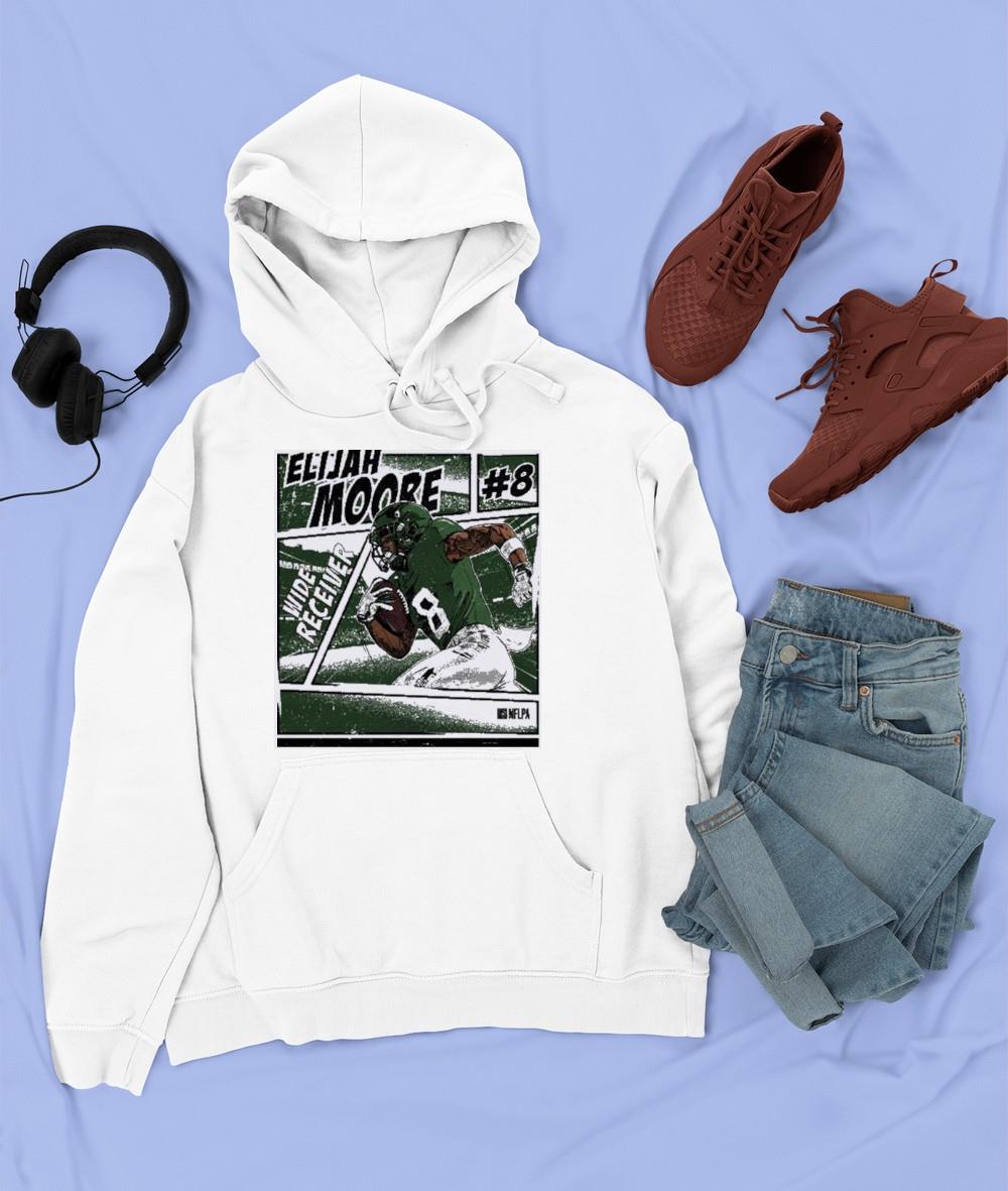 New York Jets #8 Elijah Moore Comic Wide Receiver shirt 1 Clothing