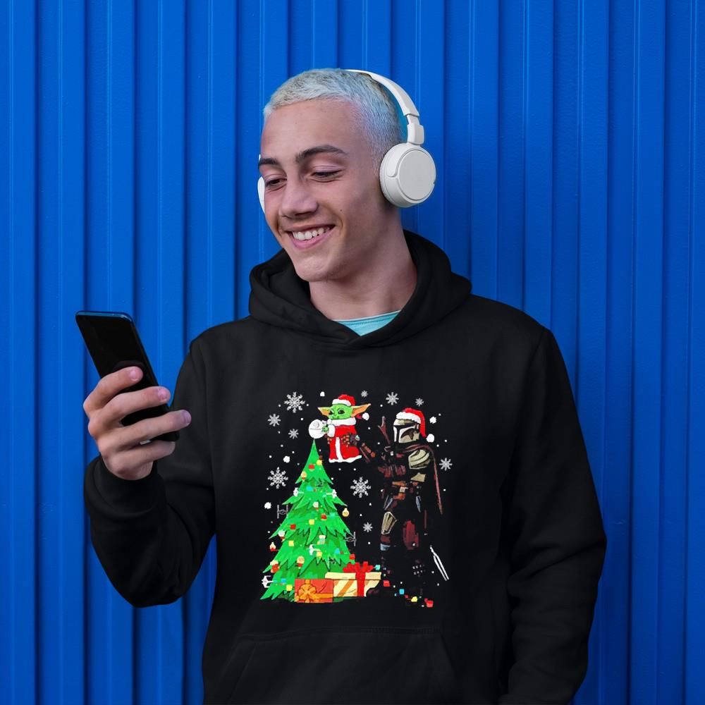 The Mandalorian Christmas tree and baby Yoda shirt hue93 the mandalorian christmas tree and baby yoda shirt hoodie - The Mandalorian Christmas tree and baby Yoda shirt