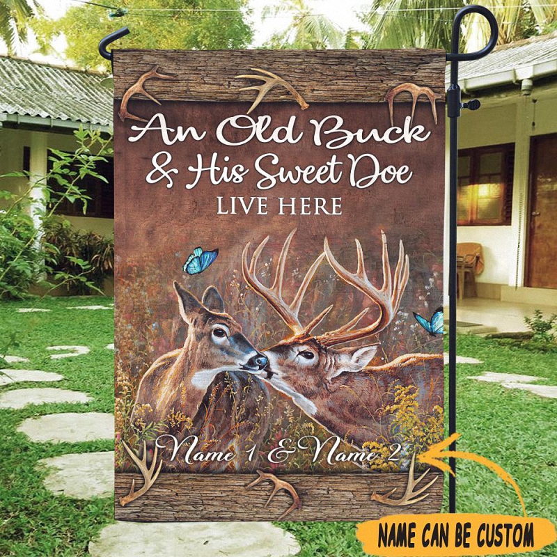 Hunting Custom Garden Flag An Old Buck And His Sweet Doe Live Here Personalized Gift 3