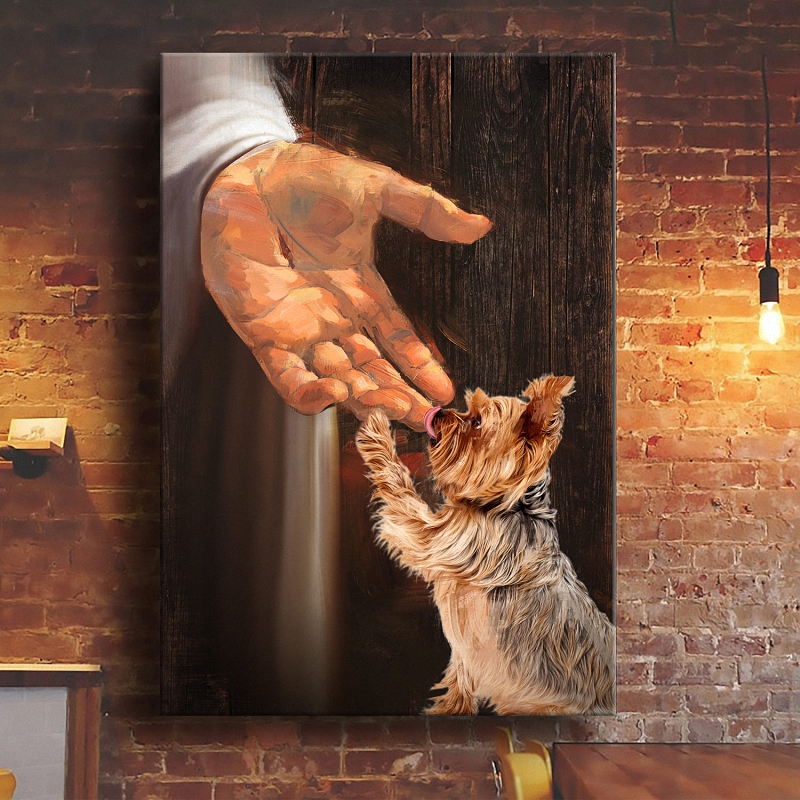 Jesus - Yorkshire Terrier In the hand of God - Portrait Canvas Print - Wall Art 1