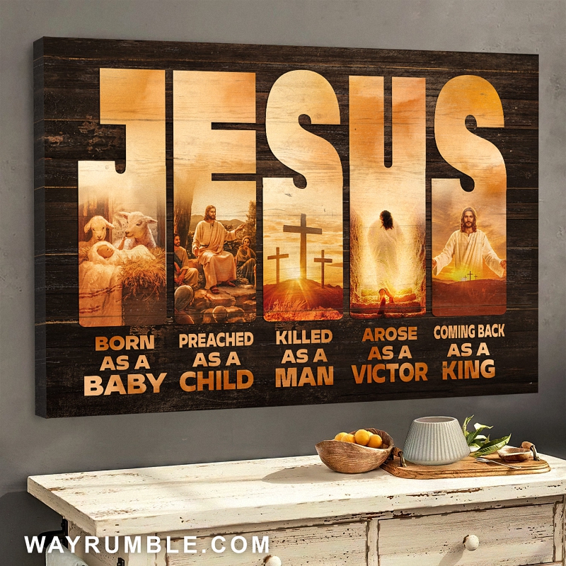 Jesus painting, Born as a baby Coming back as a king - Jesus Landscape Canvas Prints, Wall Art 1