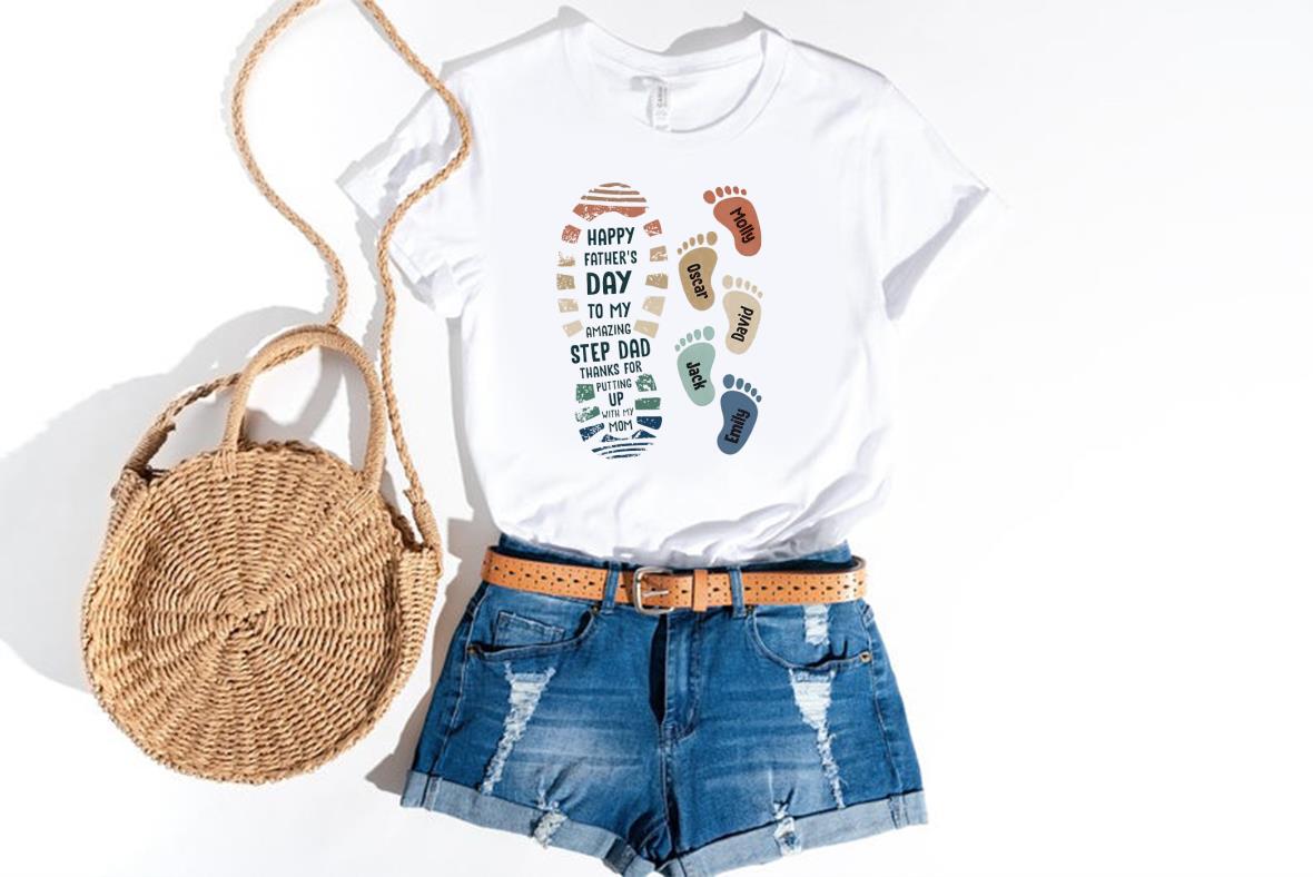 Happy Fathers Day To My Amazing Step Dad Personalized Footprints Shirt 71 Father's Day