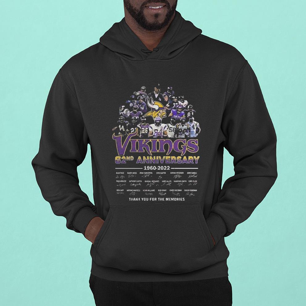 l1012 minnesota vikings 62nd anniversary 1960   2022 thank you for the memorie signatures shirt hoodie - Minnesota Vikings 62nd Anniversary 1960 – 2022 Thank You For The Memorie Signatures Shirt