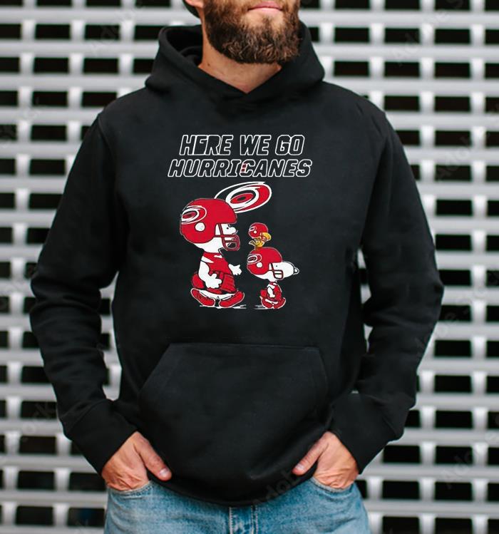 l1711 nhl carolina hurricanes here we go hurricanes charlie brown snoopy and woodstock road shirt hoodie - NHL Carolina Hurricanes Here We Go Hurricanes Charlie Brown Snoopy And Woodstock Road Shirt