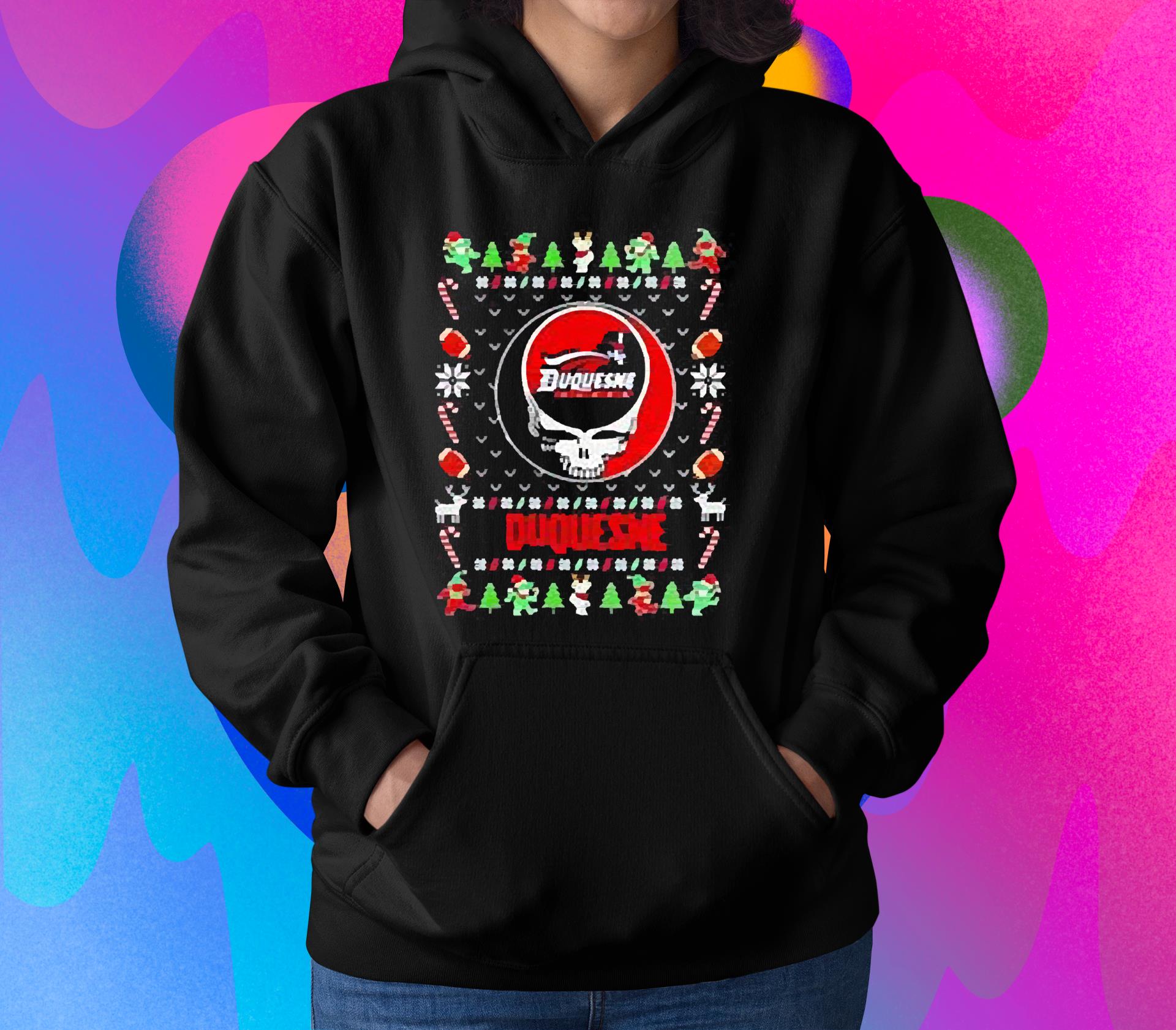 l1712 duquesne dukes grateful dead ugly christmas shirt hoodie - Duquesne Dukes Grateful Dead ugly Christmas shirt