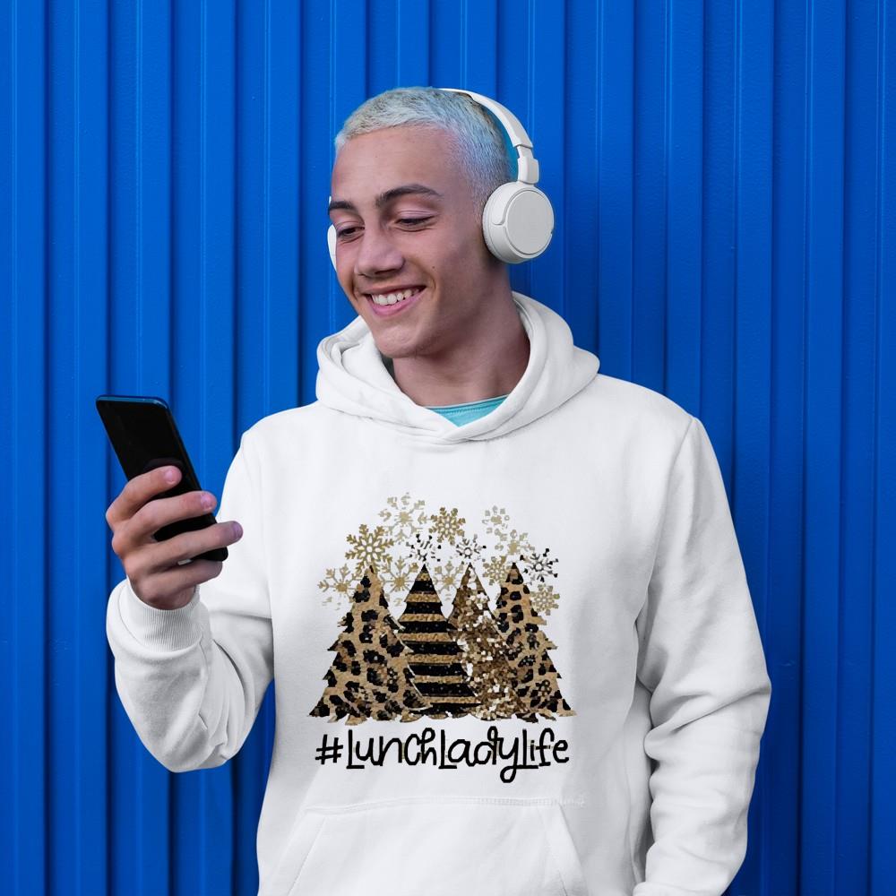 l2211 lunch lady life leopard tree christmas shirt hoodie - Lunch Lady Life Leopard Tree Christmas Shirt