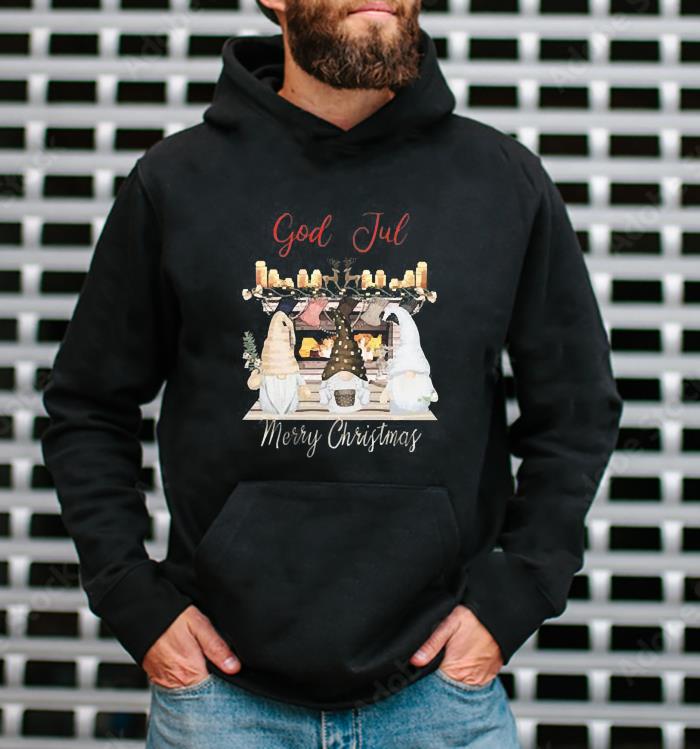l2511 adorable nisse with fireplace god jul norwegian merry christmas shirt hoodie - Adorable Nisse With Fireplace God Jul Norwegian Merry Christmas Shirt