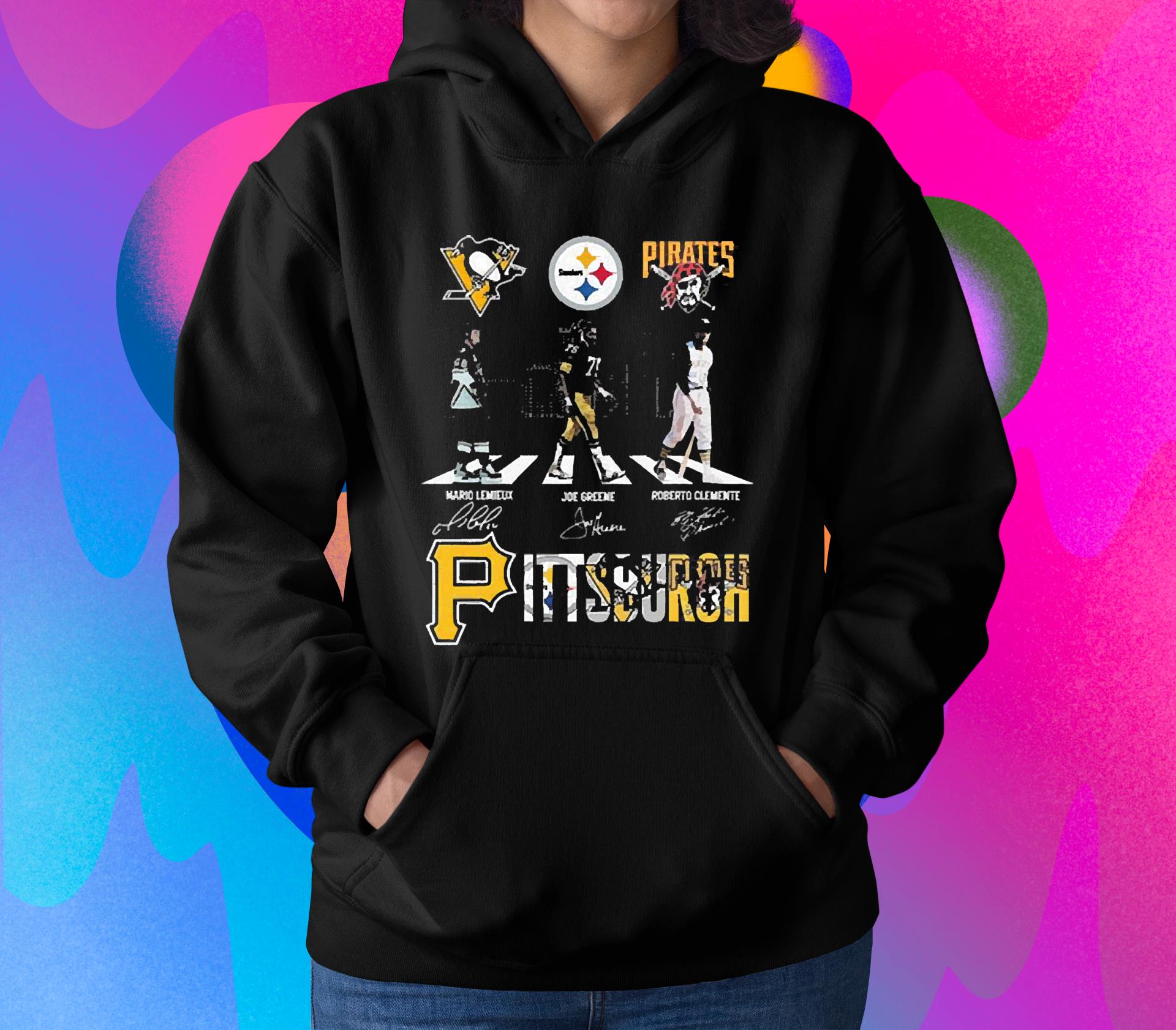Pittsburgh Sports Mario Lemieux Joe Greene And Roberto Clemente Abbey Road Signatures shirt 1 Nursedaytee News