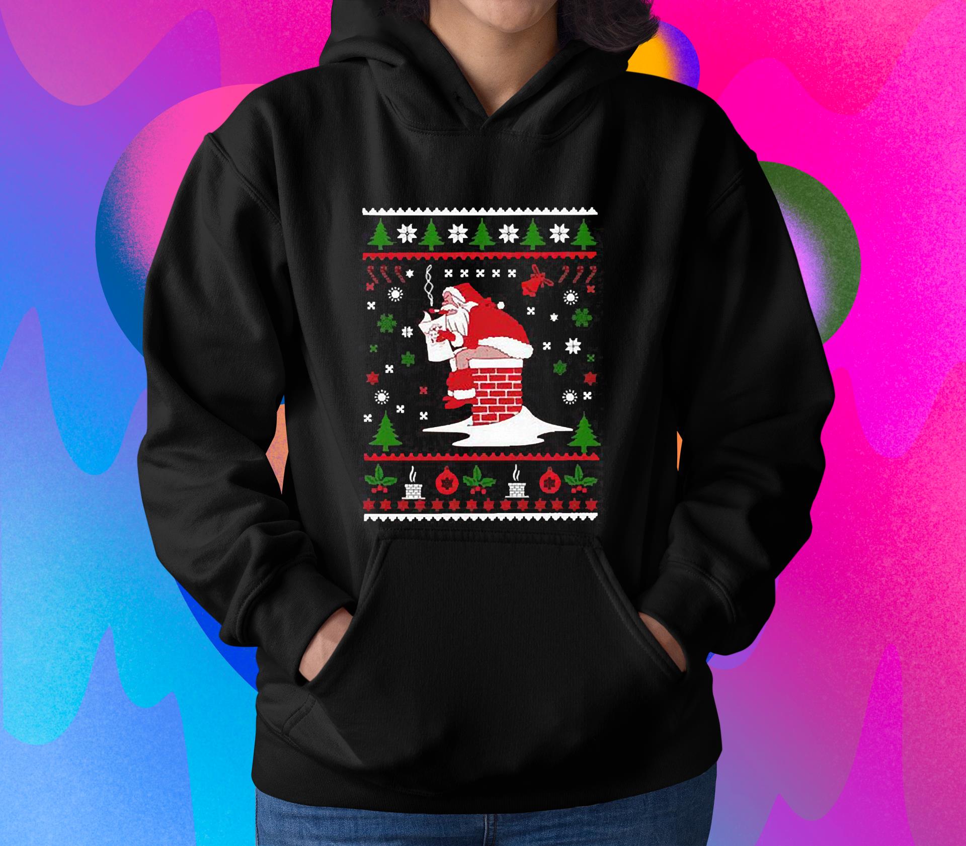 Santa Pooping Down The Chimney Ugly Christmas Shirt 1