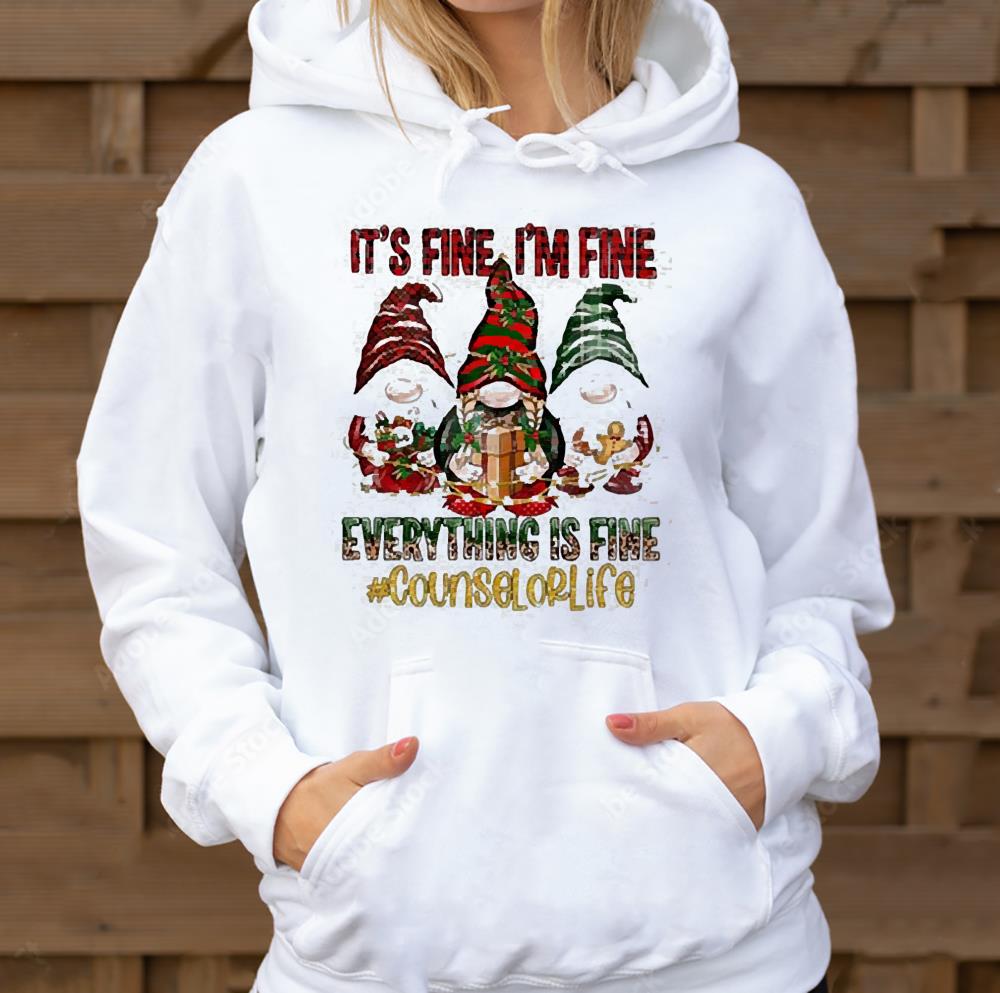 l2911 three santa gnomes leopard plaid it s fine i m fine everything is fine counsel or life hoodie - Three Santa Gnomes Leopard Plaid It’s Fine I’m Fine Everything Is Fine Counsel Or Life Christmas Shirt