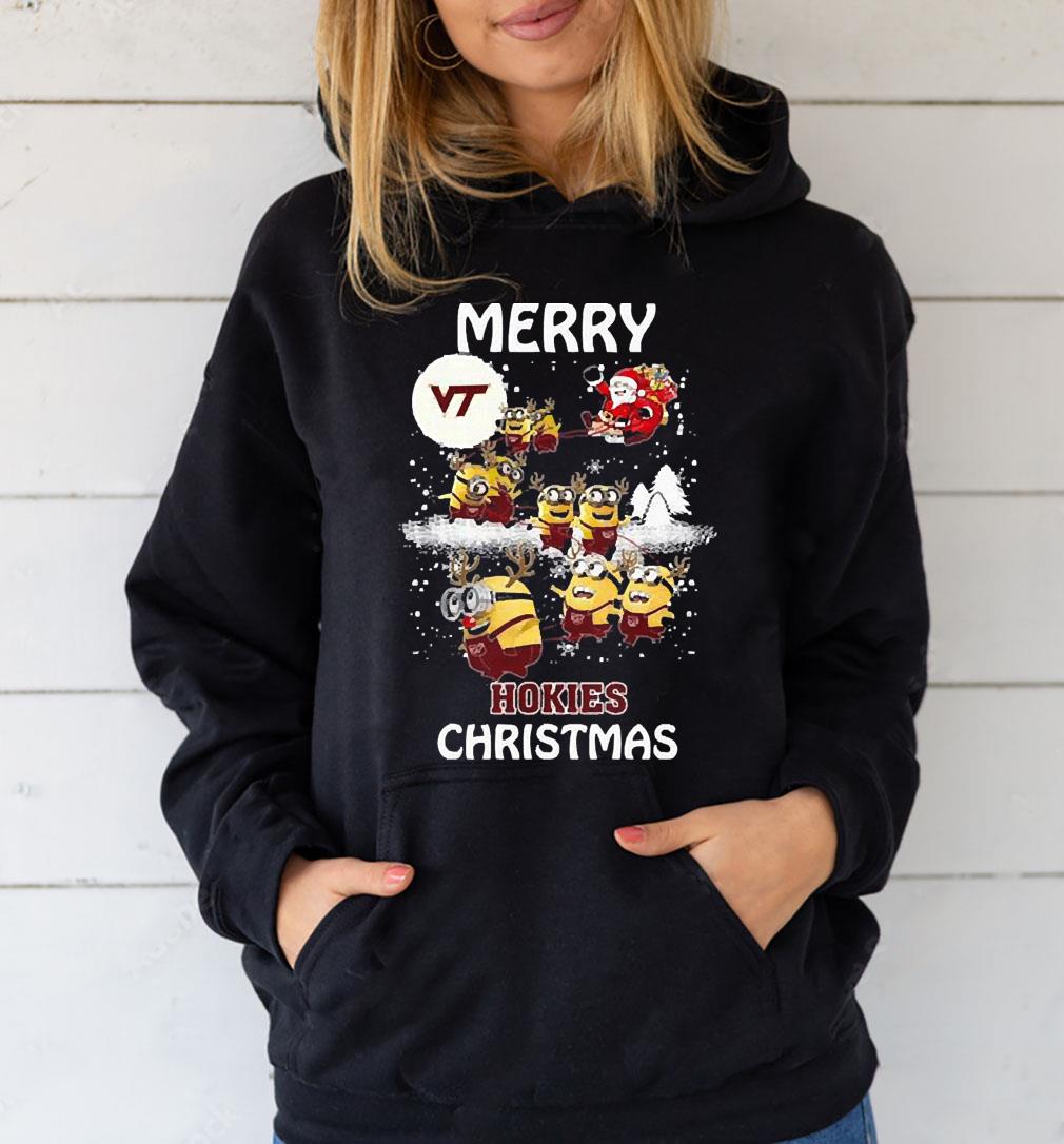 Santa Claus With Sleigh Virginia Tech Hokies Minion Christmas Shirt 1 Nursedaytee News