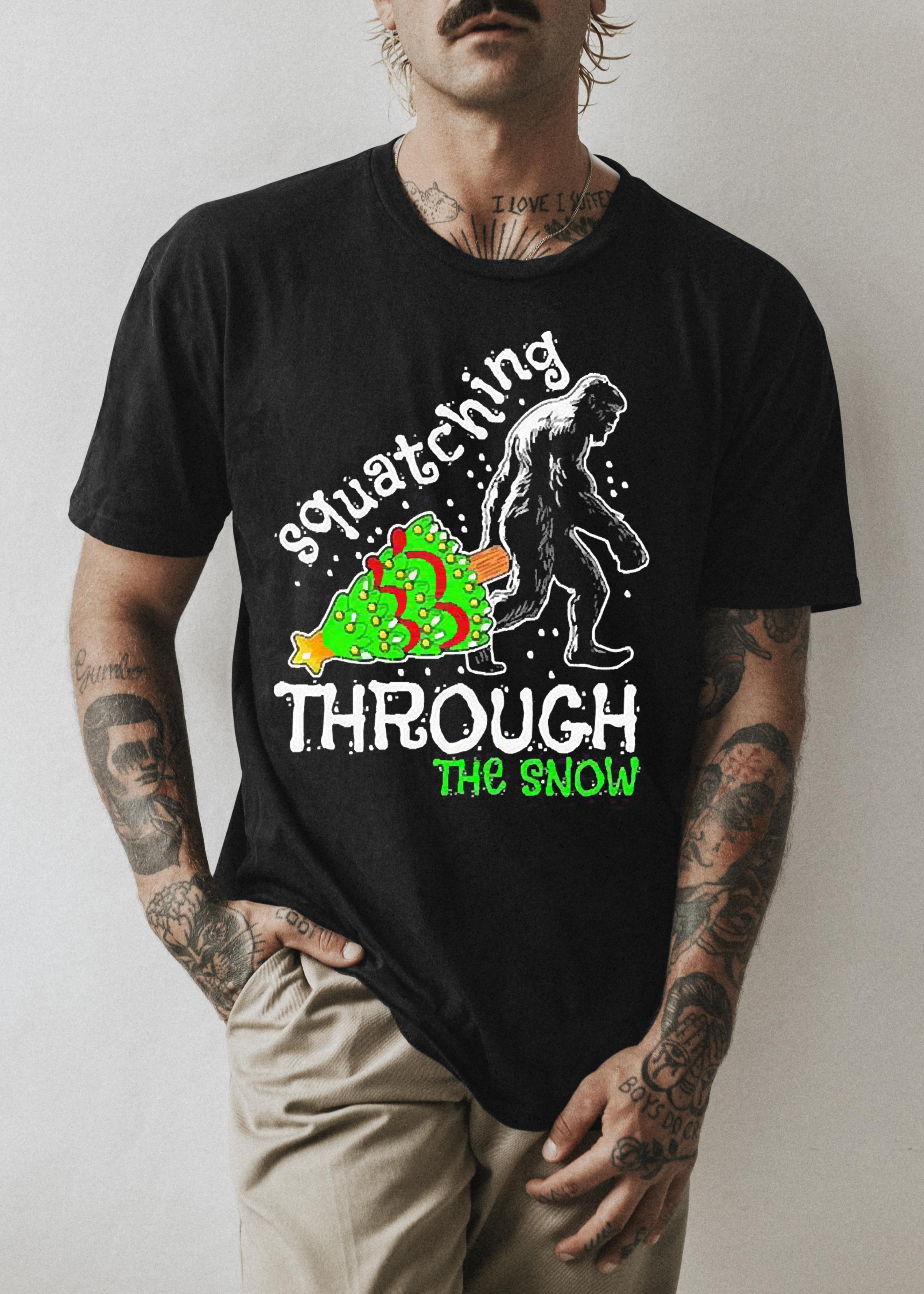 Bigfoot Merry Squatching Through The Snow Christmas Tree Lights 2022 Shirt 1 Nursedaytee News
