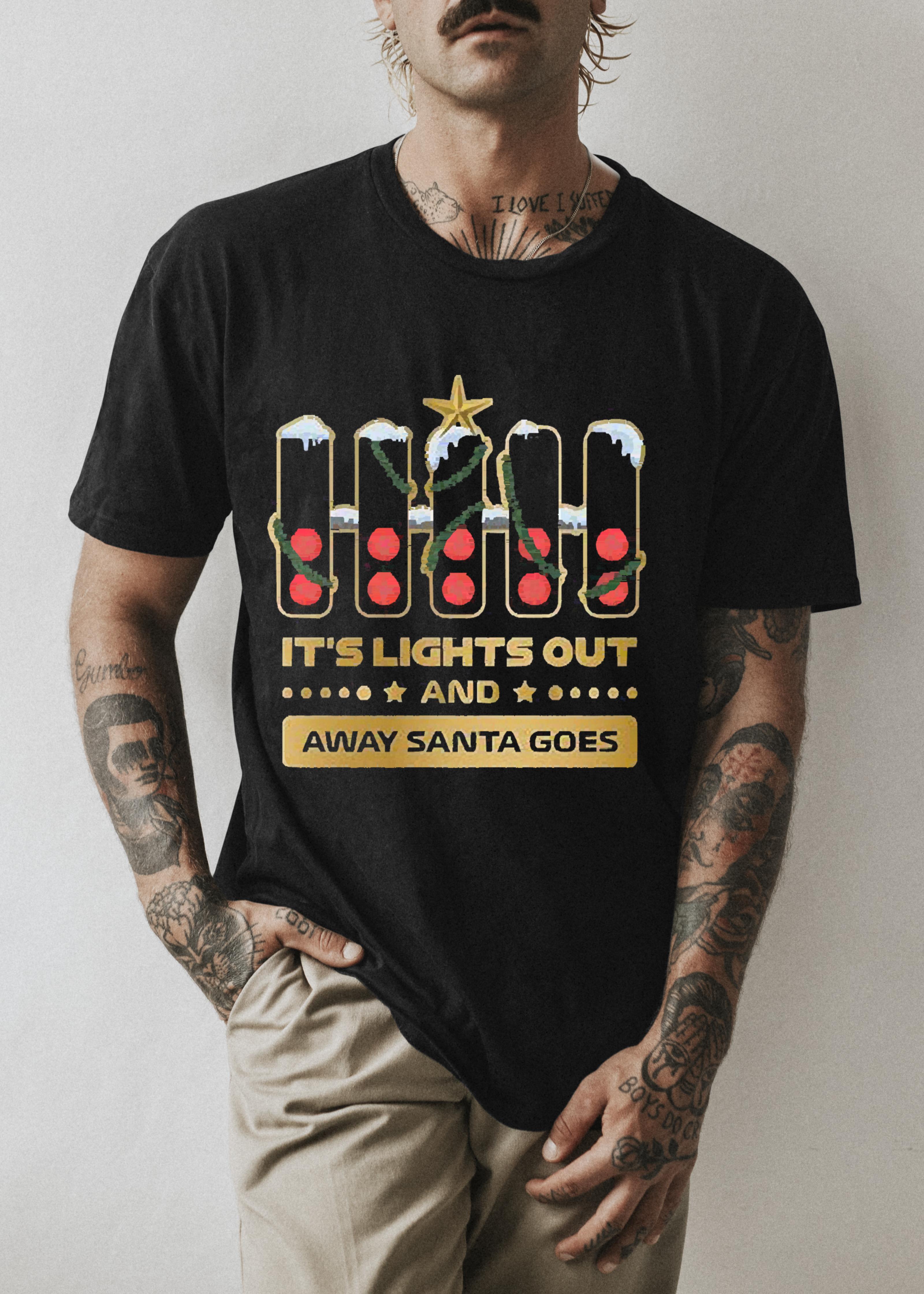 It’s Lights Out And Away Santa Goes Xmas Collection Gold F1 Christmas Shirt 1 Nursedaytee News