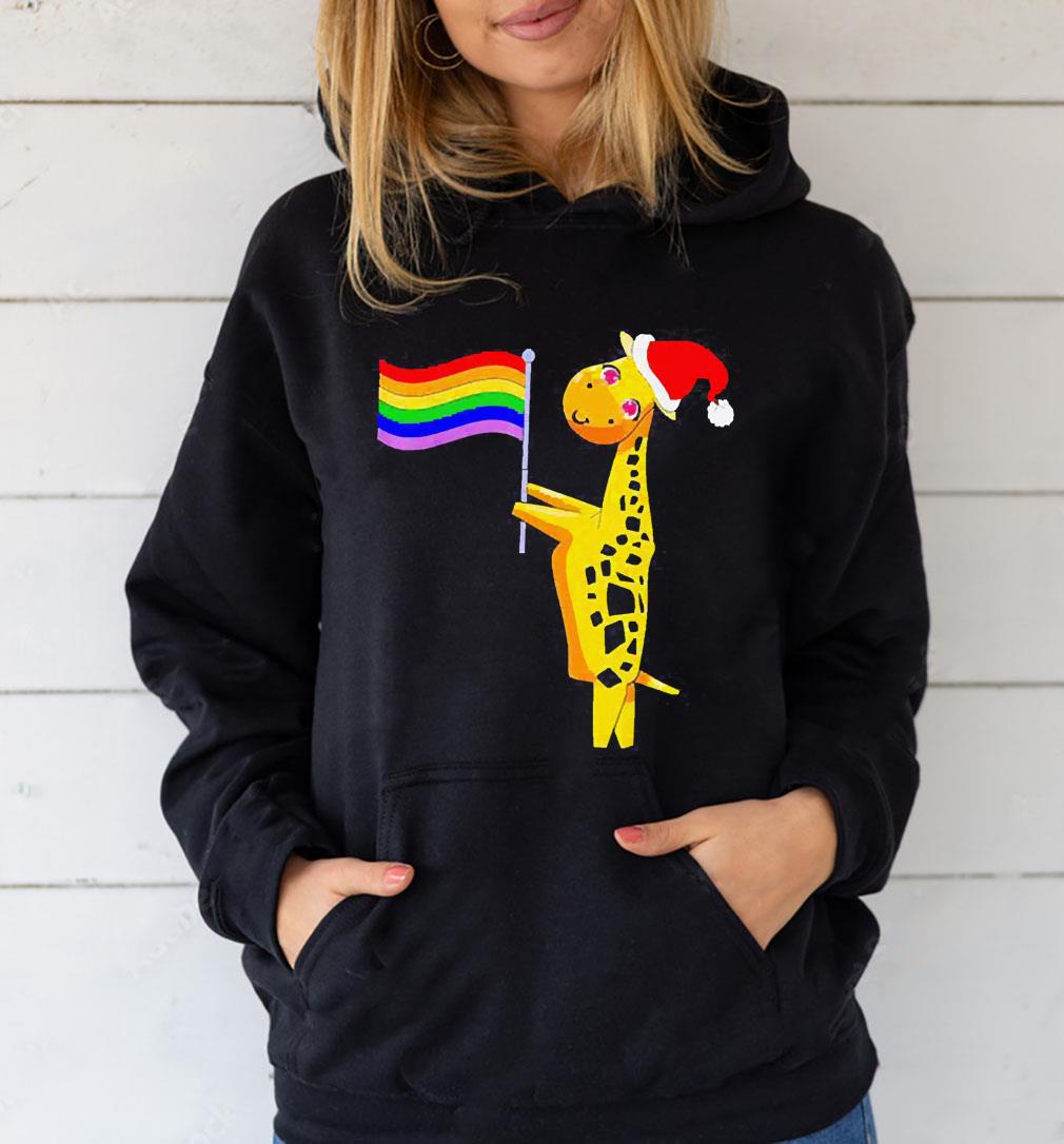 l712 giraffe lgbtq pride flag christmas shirt hoodie - Giraffe LGBT-Q Pride flag Christmas shirt
