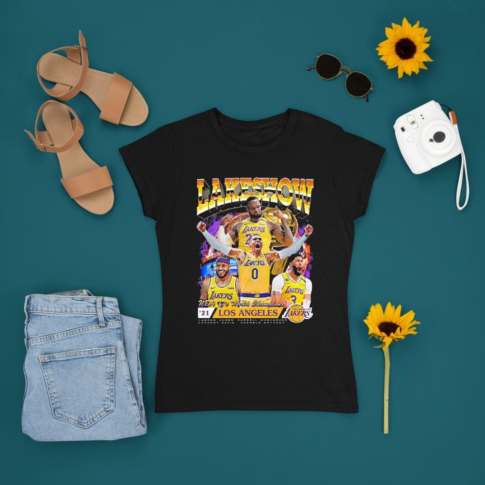 lakeshow los angeles lakers lebron james x russell westbrook x anthony davis v neck women - Lakeshow Los Angeles Lakers Lebron James X Russell Westbrook X Anthony Davis X Carmelo Anthony Inspired 90s Shirt
