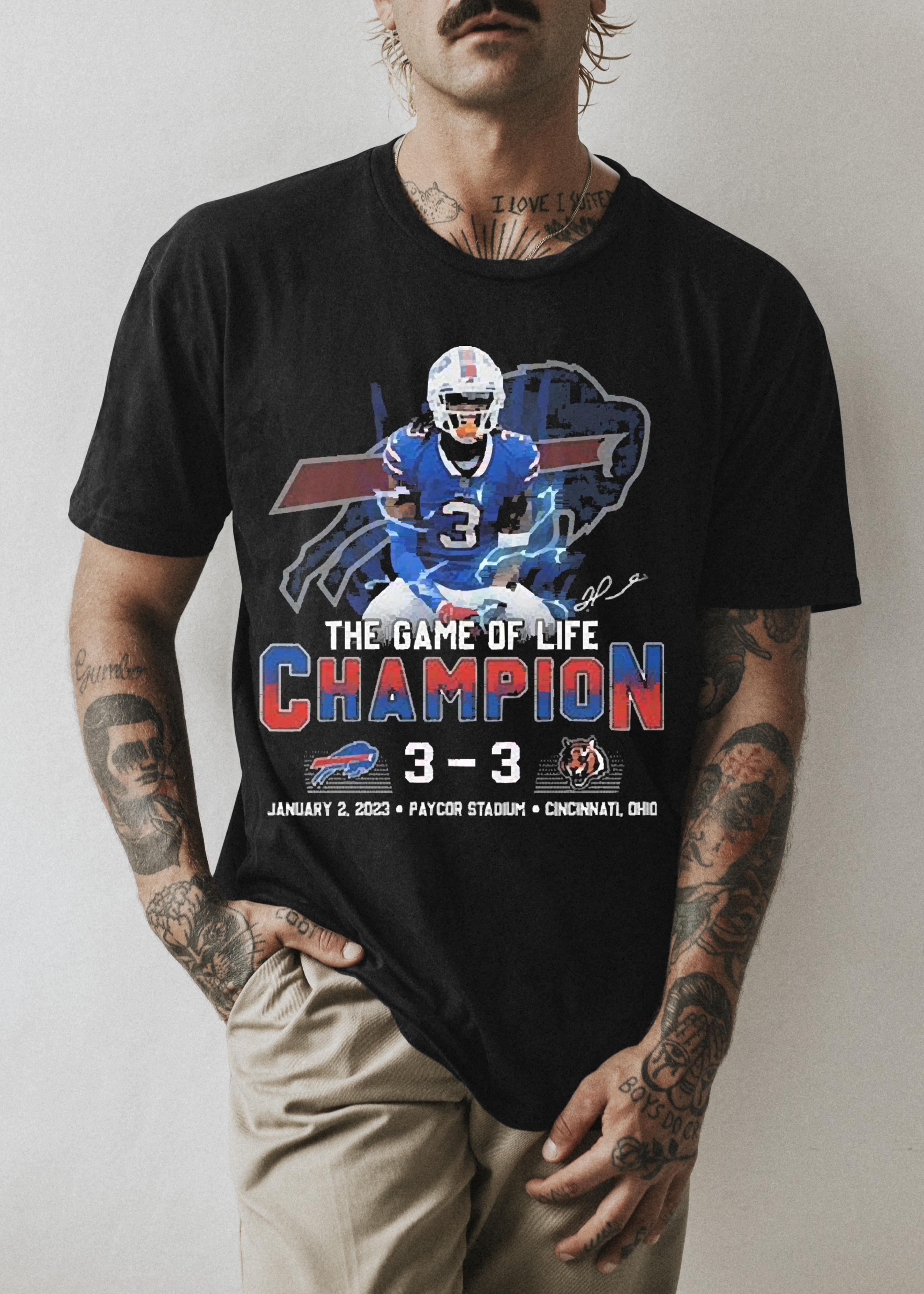 m101 buffalo bills vs cincinnati bengals 33 the game of life champion damar hamlin signature shirt hoodie - Buffalo Bills Vs Cincinnati Bengals 3-3 The Game Of Life Champion Damar Hamlin Signature shirt