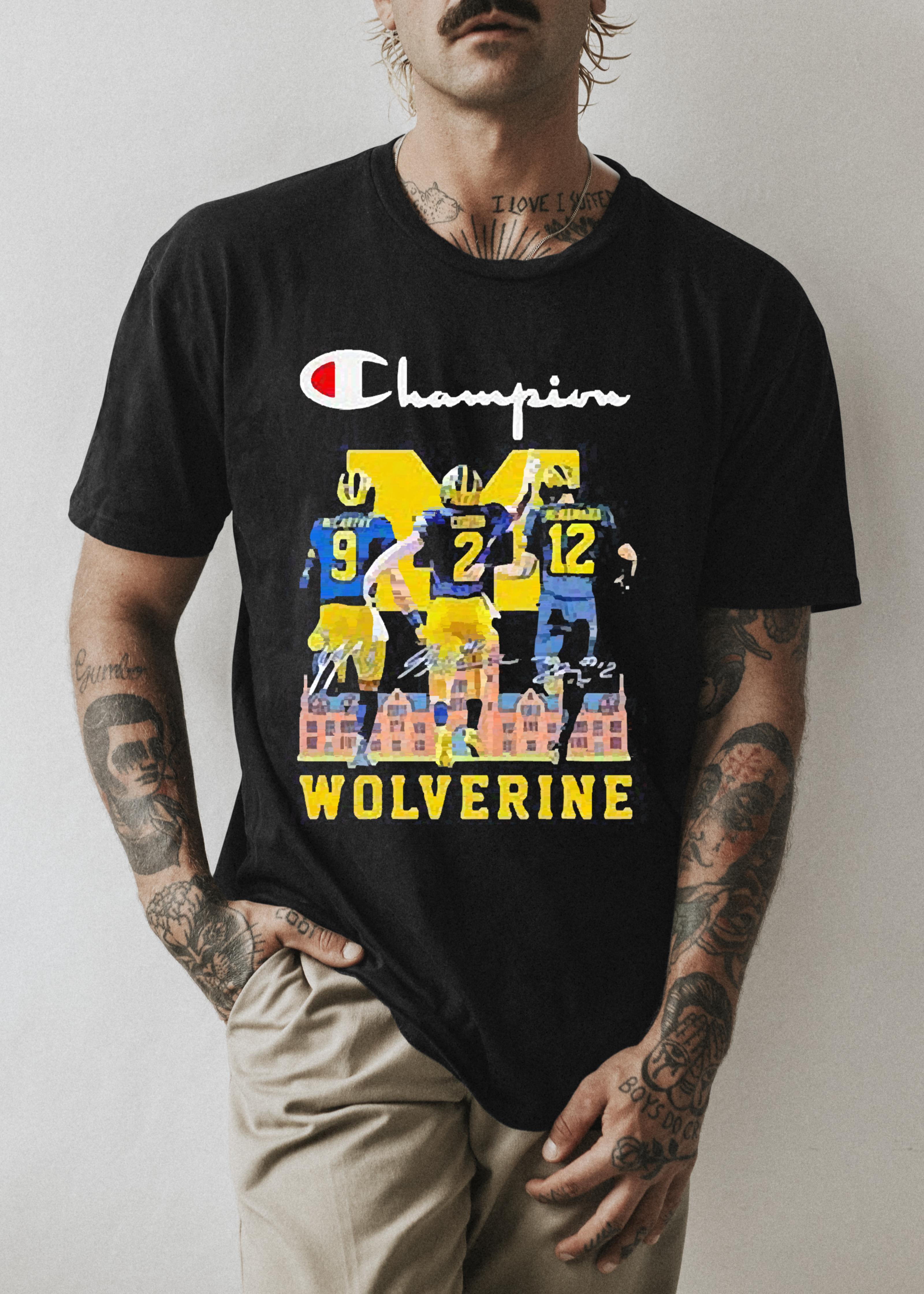Michigan Wolverines J. J. Mccarthy Blake Corum And Cade Mcnamara Champions Signatures 2023 Shirt 1 Thebeatlestshirt News