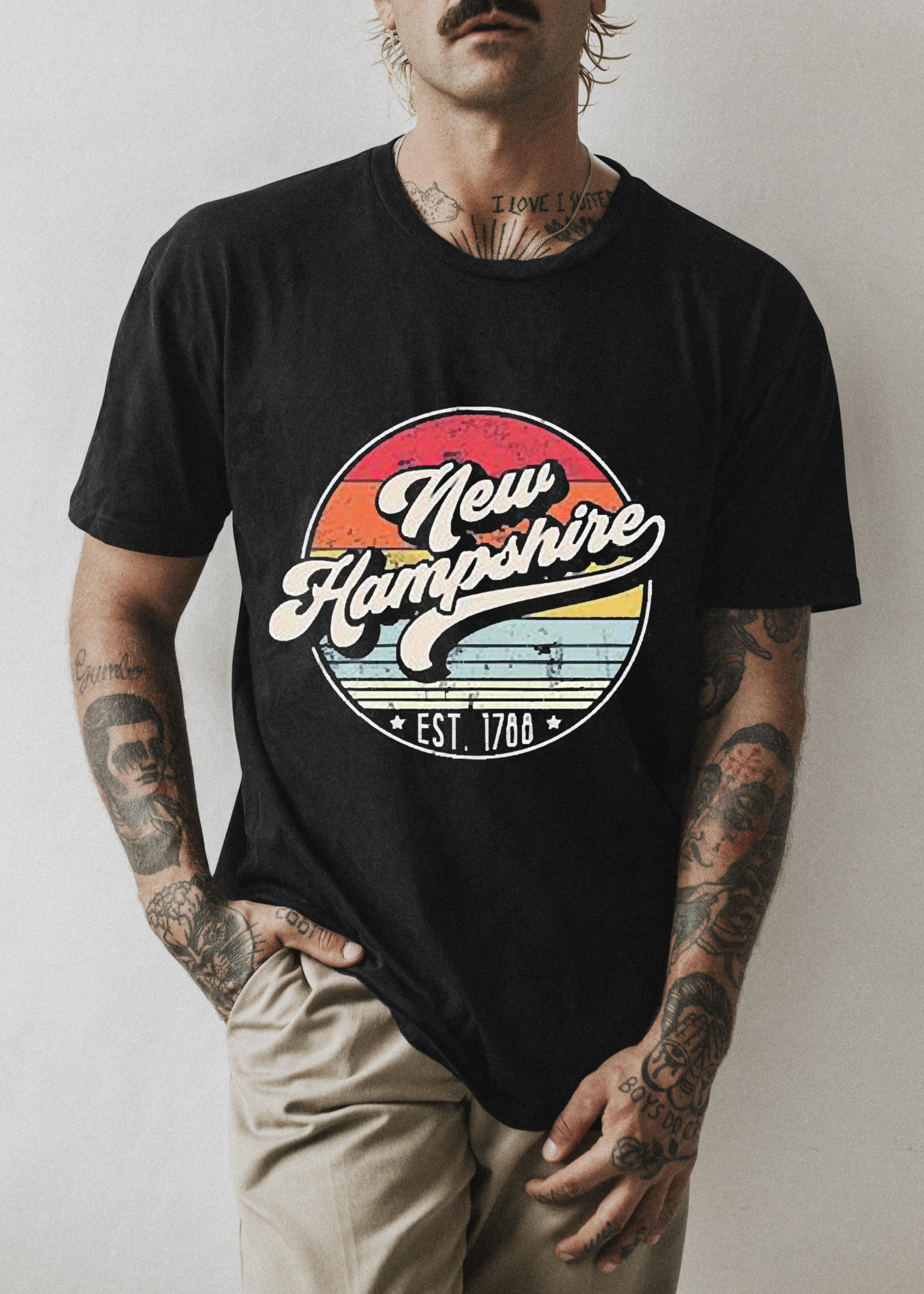 Retro New Hampshire Distressed Sunset Est 1788 Shirt 1